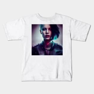 Cyber Beauty: Futuristic Elegance in Rendered Portraiture Kids T-Shirt